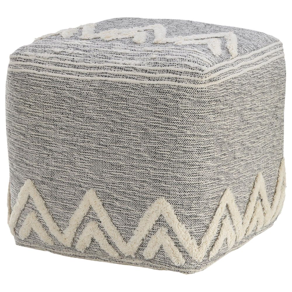 LR Home 16" Square Pouf in Gray and Melange, , large