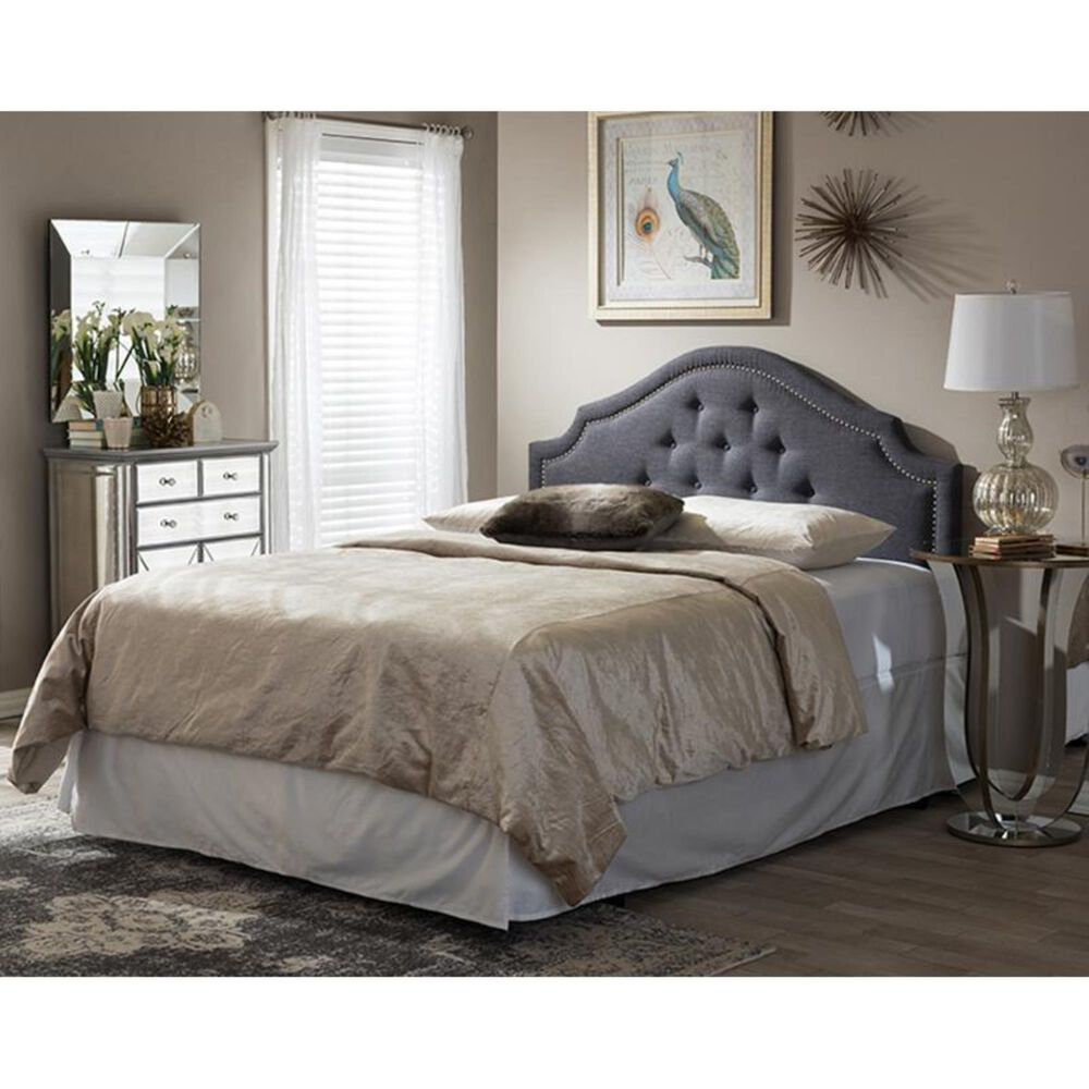 Baxton Studio Cora Full Upholstered Headboard in Dark Grey, , large