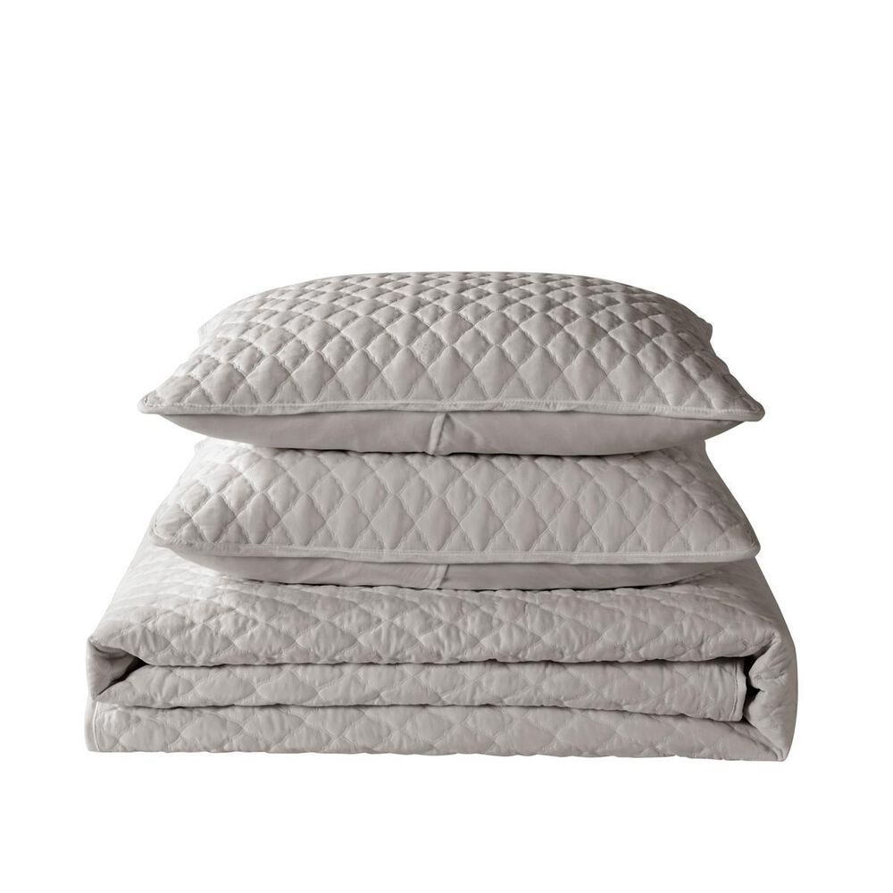 Jiangsu Royal Home Diamond Stitch Quilt 3pc-White-K, , large