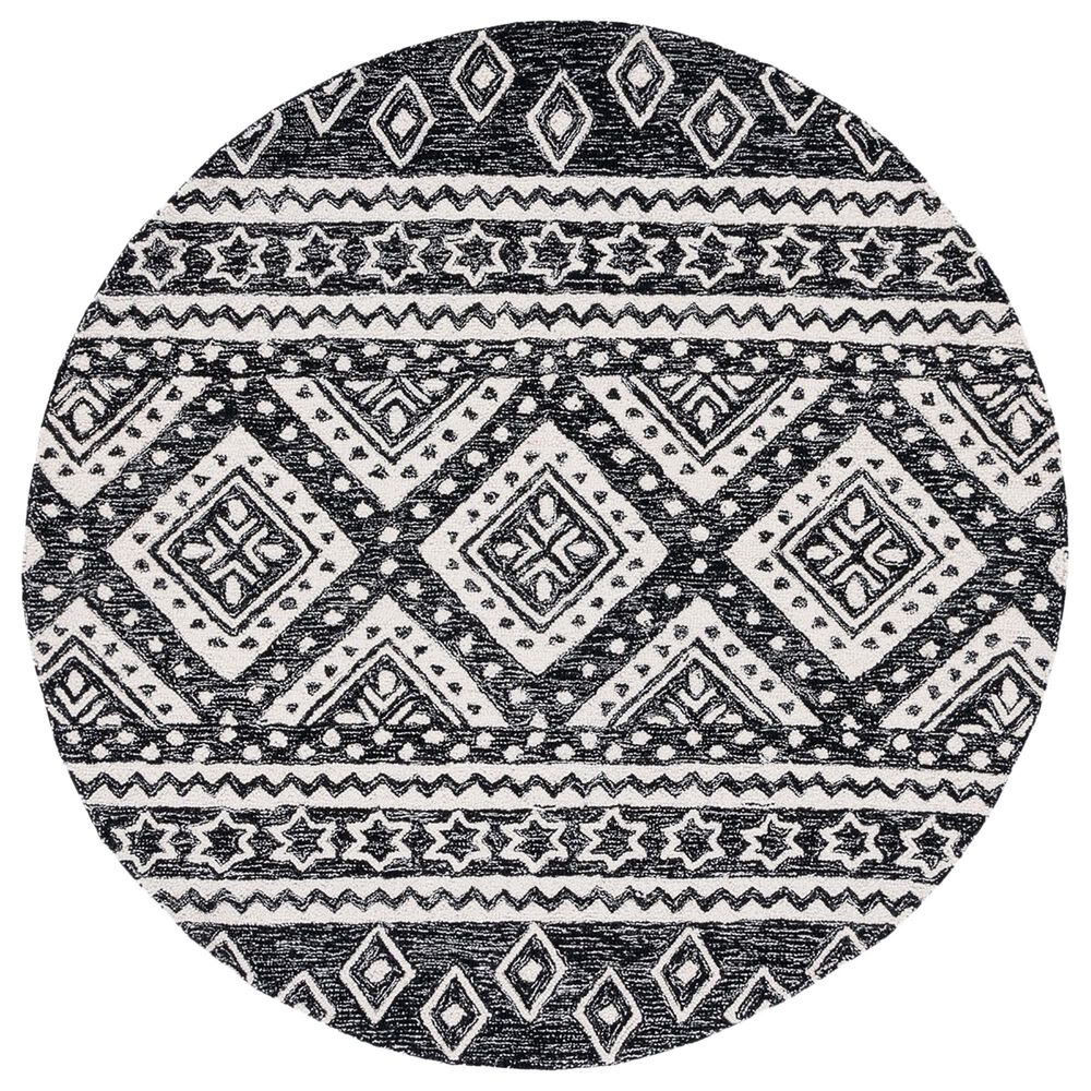 Safavieh Micro-Loop Southwestern 5" Round Black and Ivory Area Rug, , large