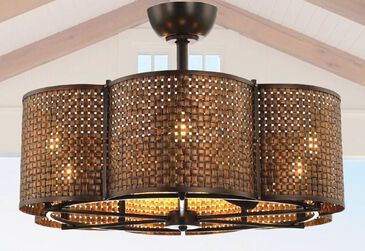 Lite Source Weeco Fandelier with Remote in Rattan, , large