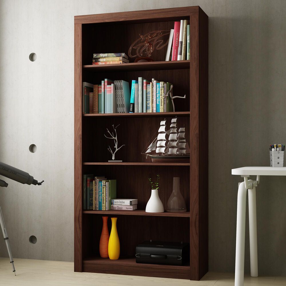 Dayton Olinda 5-Shelf Bookcase in Nut Brown, , large