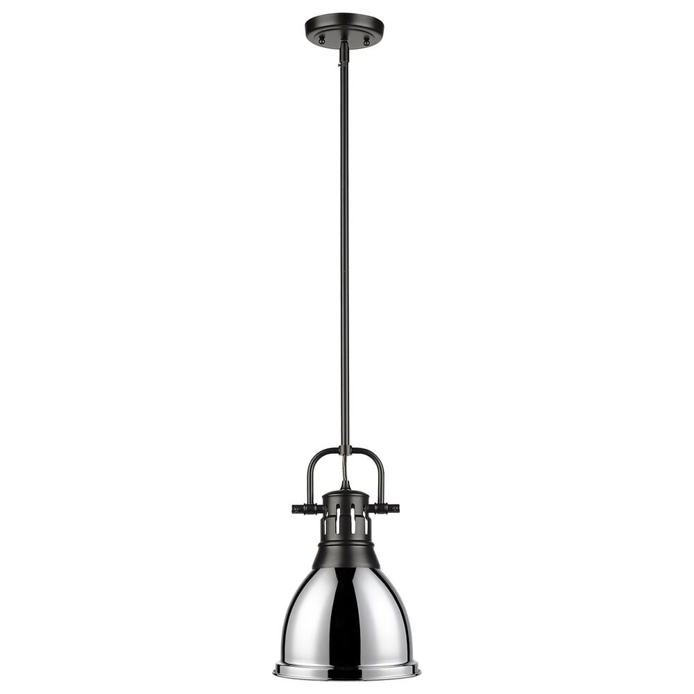 Golden Lighting Duncan 1-Light Small Pendant with Rod and Chrome Shade in Matte Black, , large