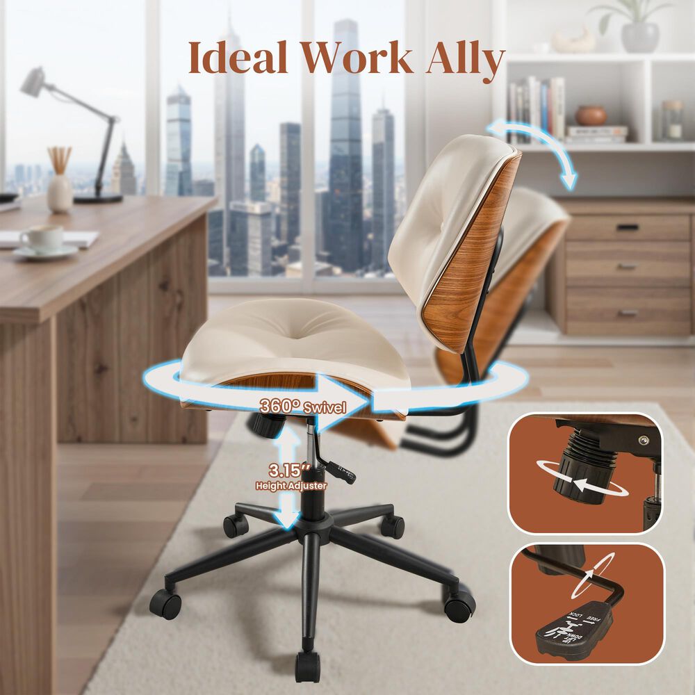 HOMLUX Ergonomic Swivel Office Chair with Button-Tufted Cushion in White, , large