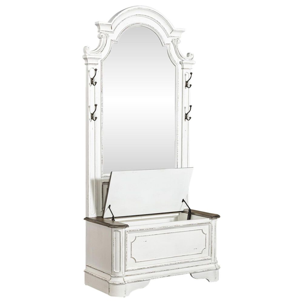 Belle Furnishings Magnolia Manor Hall Tree in Antique White and Weathered Brown, , large
