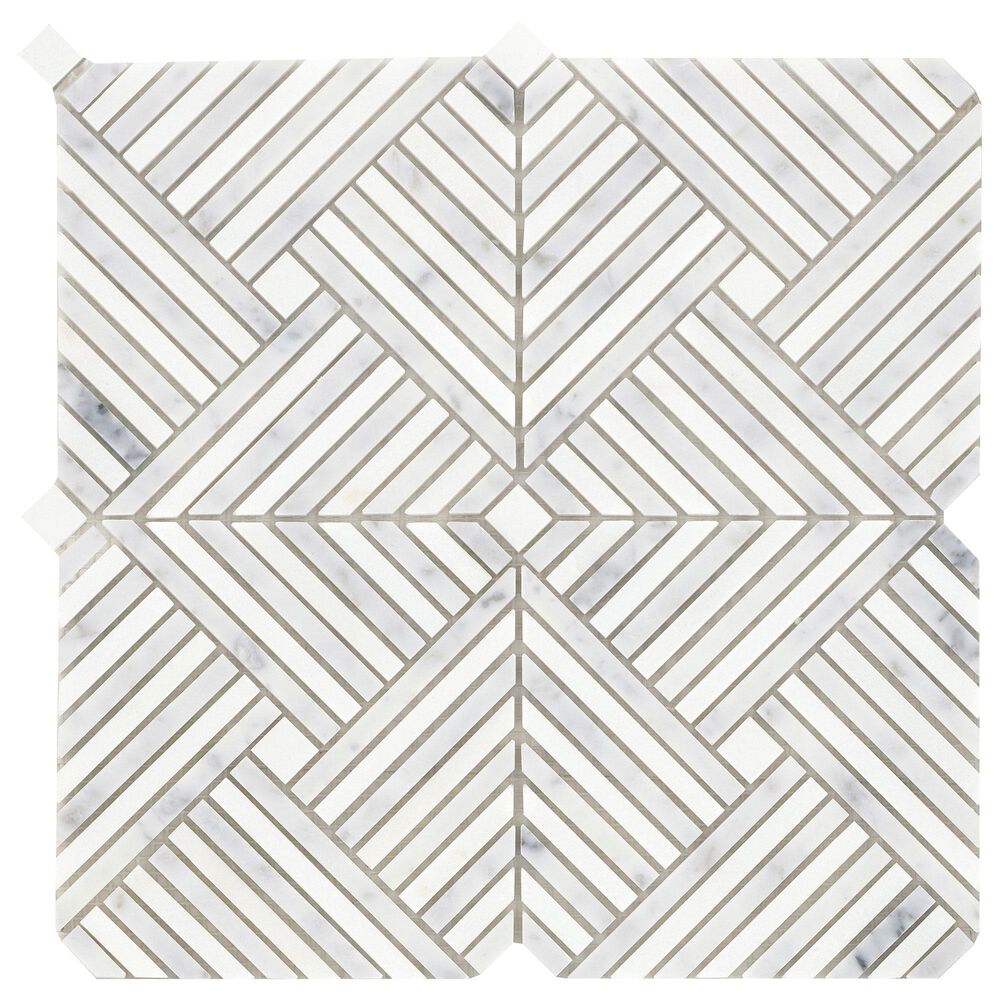 Emser Allure 12" x 12" Mini Palace Silver Natural Stone Mosaic Tile, , large