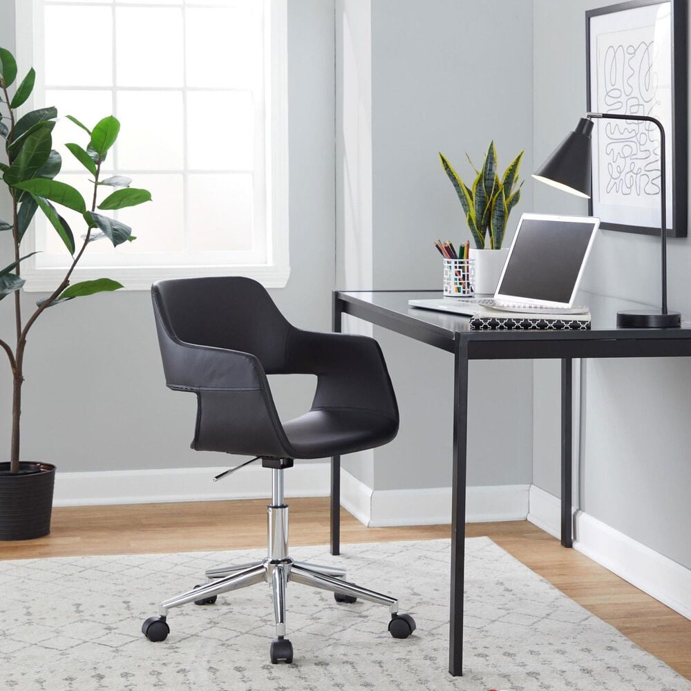 LumiSource Margarite Swivel Task Chair with Black Faux Leather Cushion in Chrome, , large