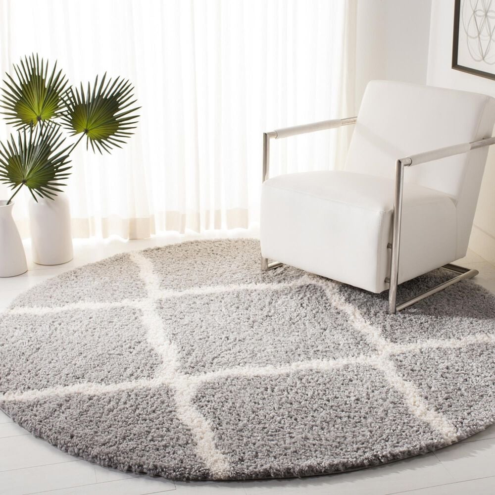 Safavieh Parma Shag PMA521G 6&#39;7&quot; Round Grey and Cream Area Rug, , large