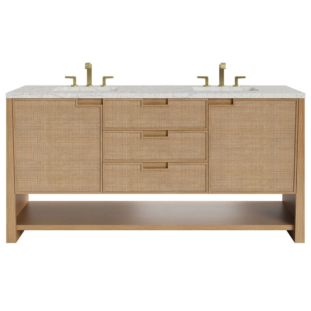 James Martin Vanities Solene 72" Double Bathroom Vanity in Seaside Oak with 3 cm Eternal Jasmine Pearl Quartz Top, Rectangular Sinks and FreePower Wireless Charger, , large