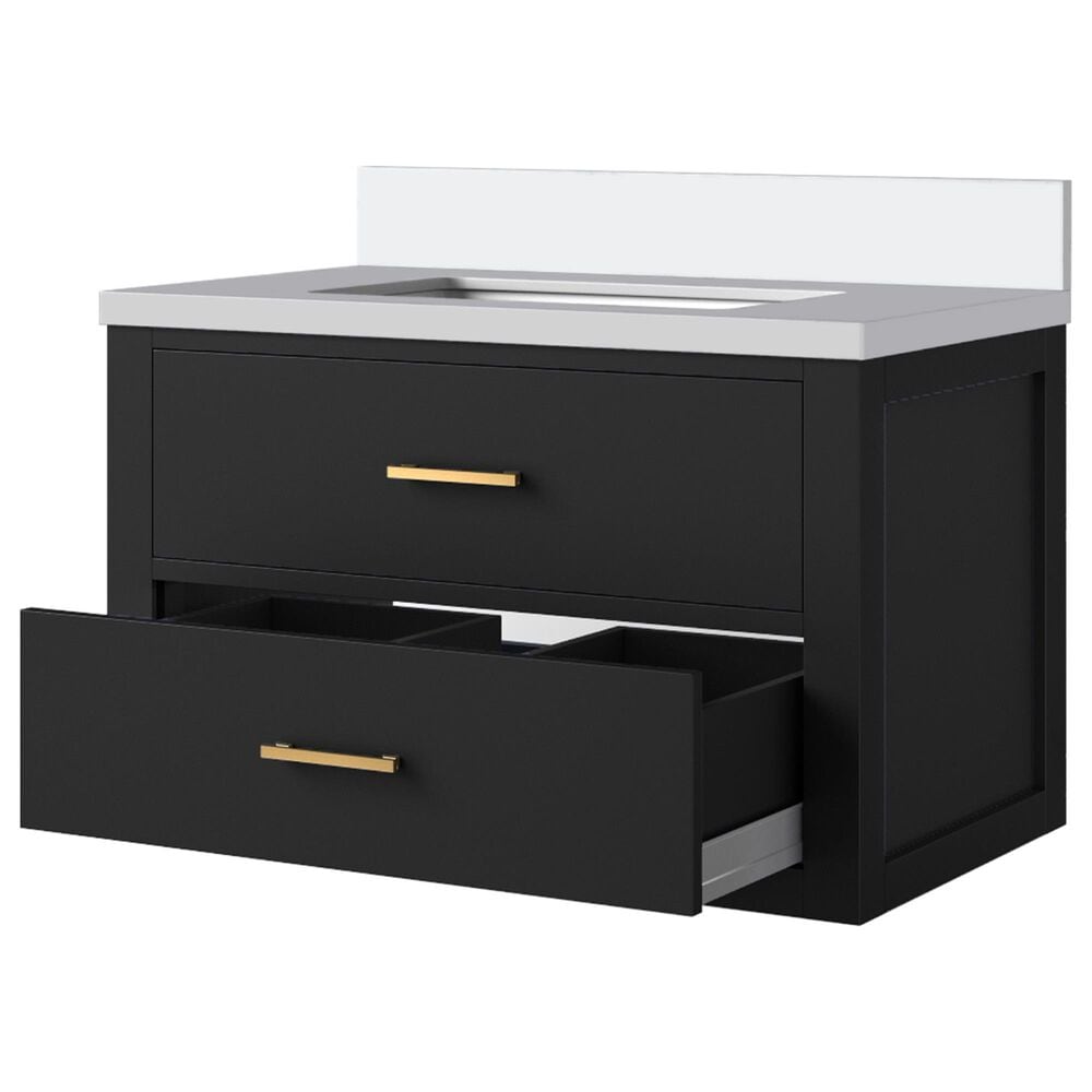 Lexora Home Castor 30&quot; Single Bathroom Vanity in Black with 2 cm White Quartz Top and Rectangular Sink, , large