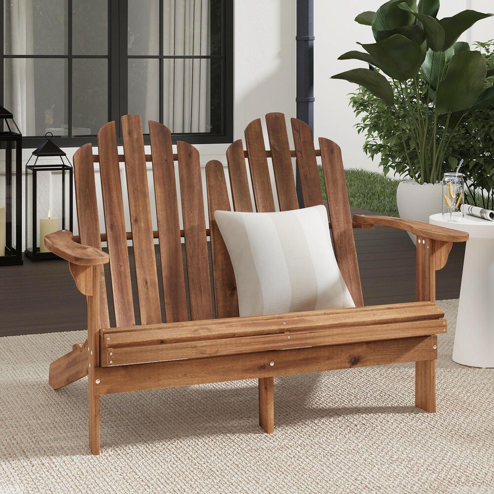 Linon Home Decor Adirondack Double Bench in Rich Acorn, , large