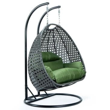 Leisuremod Patio 2-Seat Hanging Egg Swing Chair with Dark Green Cushion in Charcoal, , large