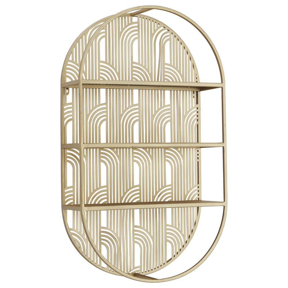 Maple and Jade 3-Level Oval Room Wall Shelf with Arch Pattern in Gold, , large