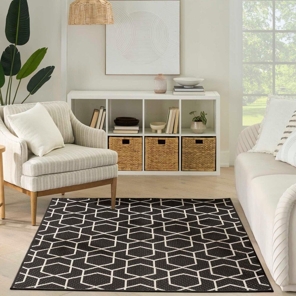 Nourison Horizon HOZ01 Black 3&#39; x 5&#39; Indoor/Outdoor Area Rug, , large