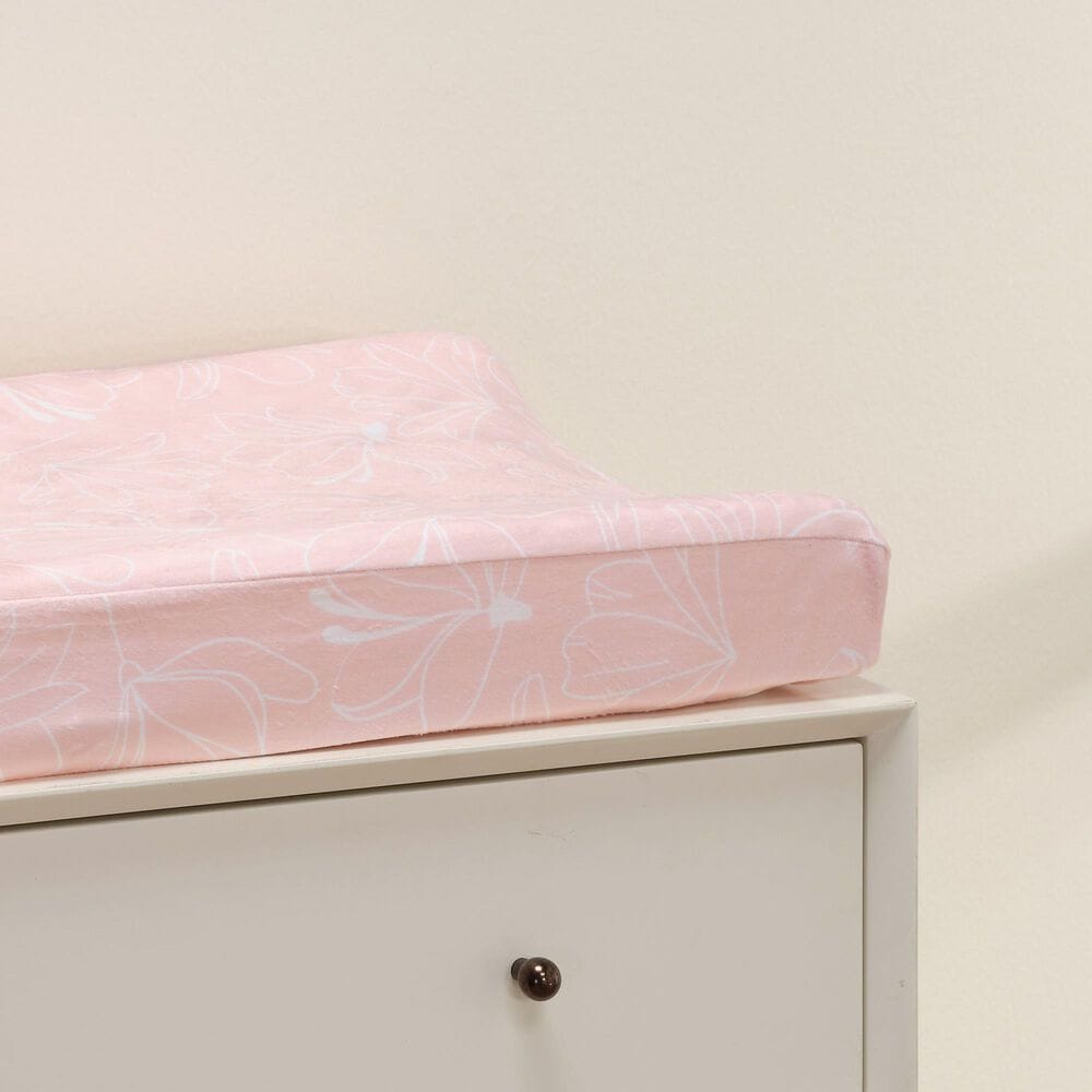 Lambs &amp; Ivy Petals Changing Pad Cover in Pink and White, , large