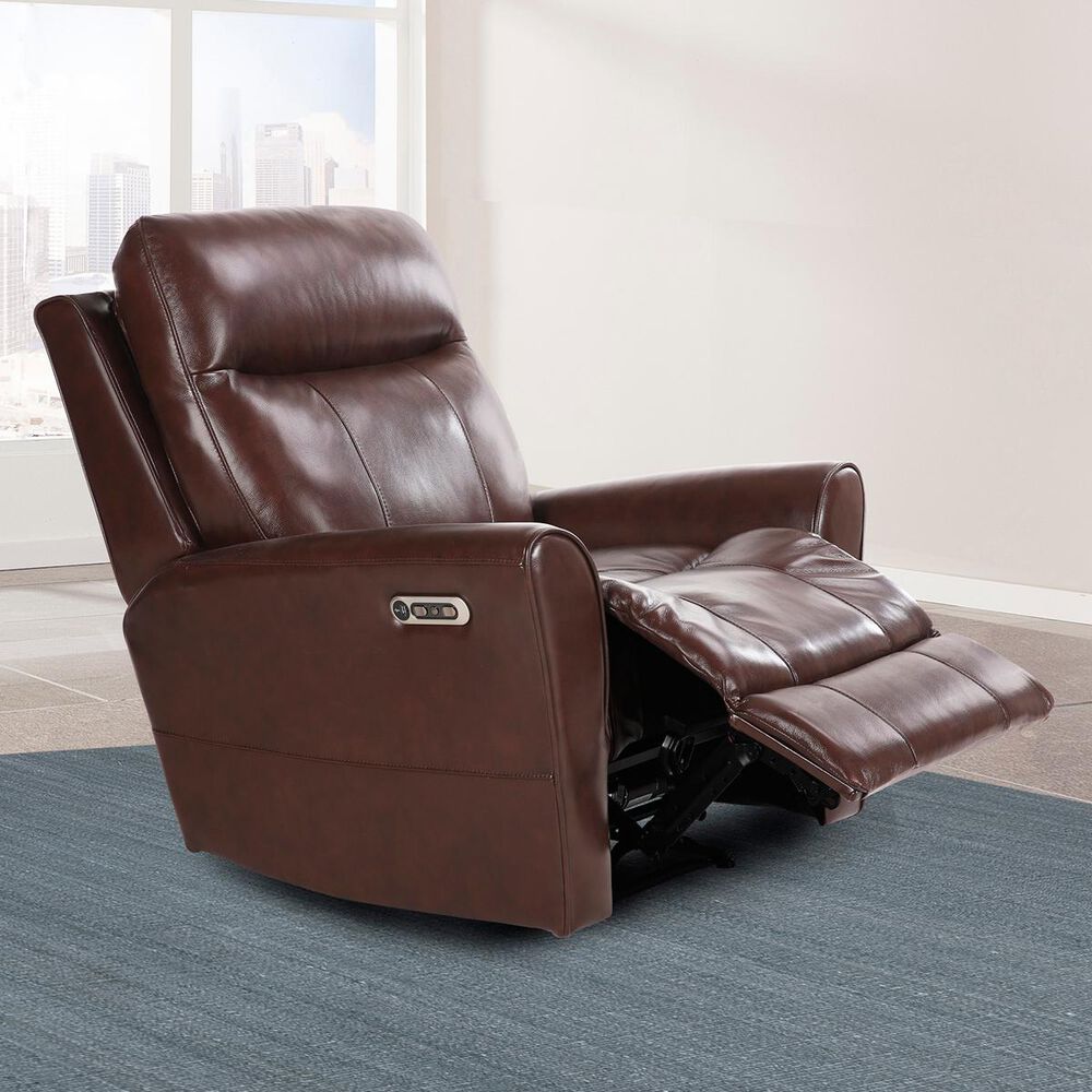 Simeon Collection Leather Power Recliner with Power Headrest in Hickory, , large