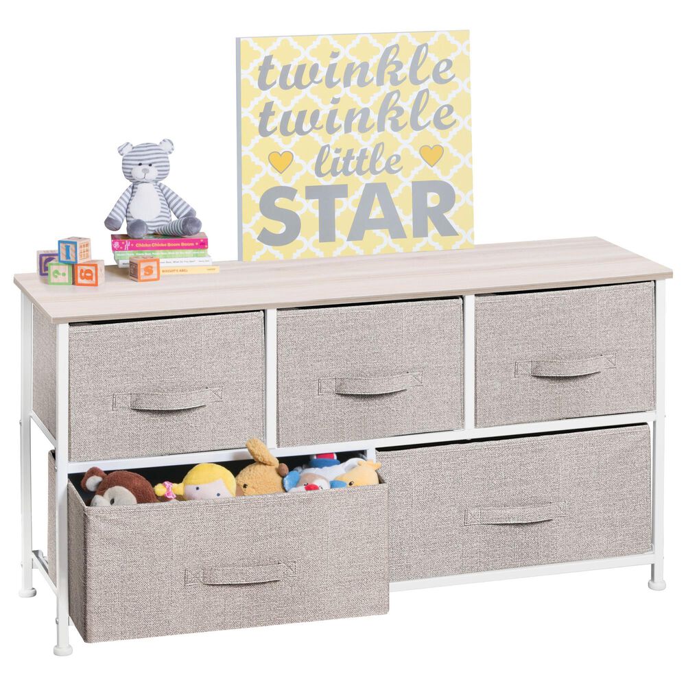 mDesign 5-Drawer Wide Dresser with Fabric Drawers in Linen, , large