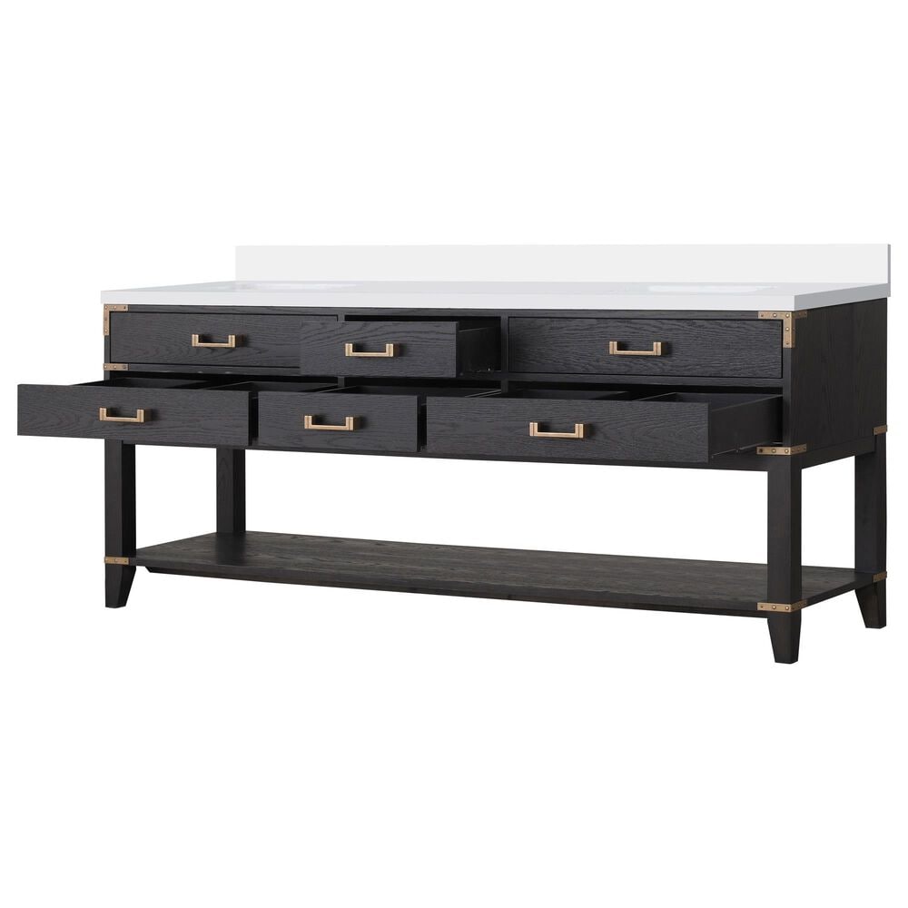 Lexora Home Norwalk 80&quot; Double Bathroom Vanity in Black Oak with White Quartz Top and Rectangular Sinks, , large