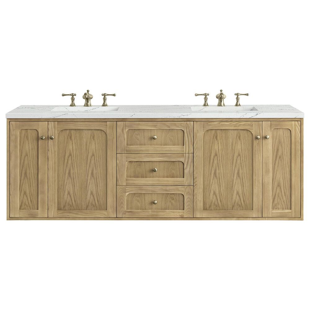 James Martin Vanities Laurent 72&quot; Double Bathroom Vanity in Light Natural Oak with 3 cm Ethereal Noctis Quartz Top and Rectangular Sinks, , large