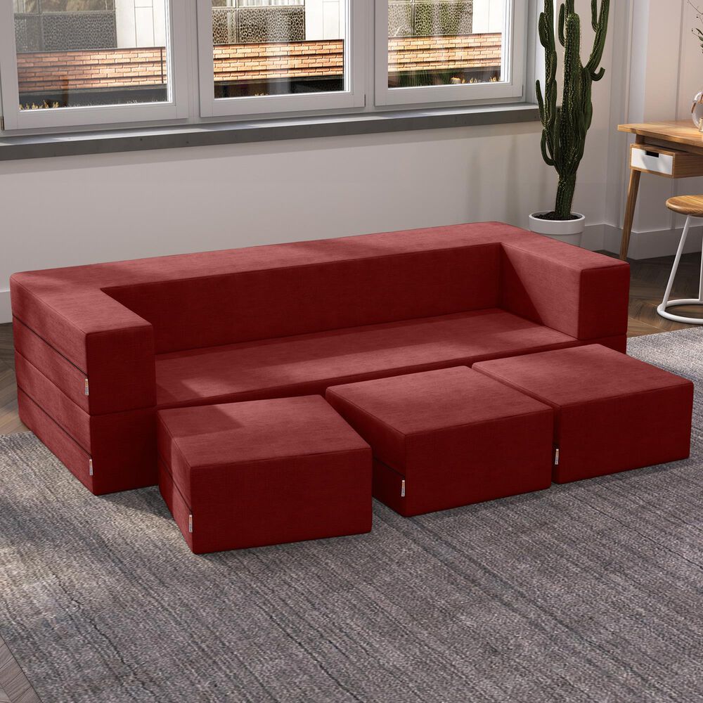 Jaxx Zipline 3-Piece Stationary Convertible Sleeper Sofa in Berry Velvet, , large