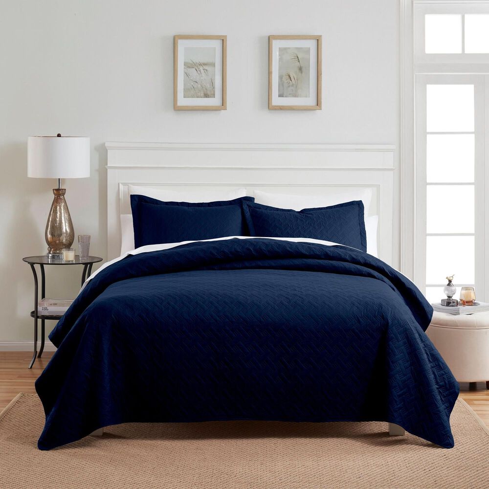 Trade Linker 2-Piece Twin Basket Pinsonic Quilt Set in Navy, , large