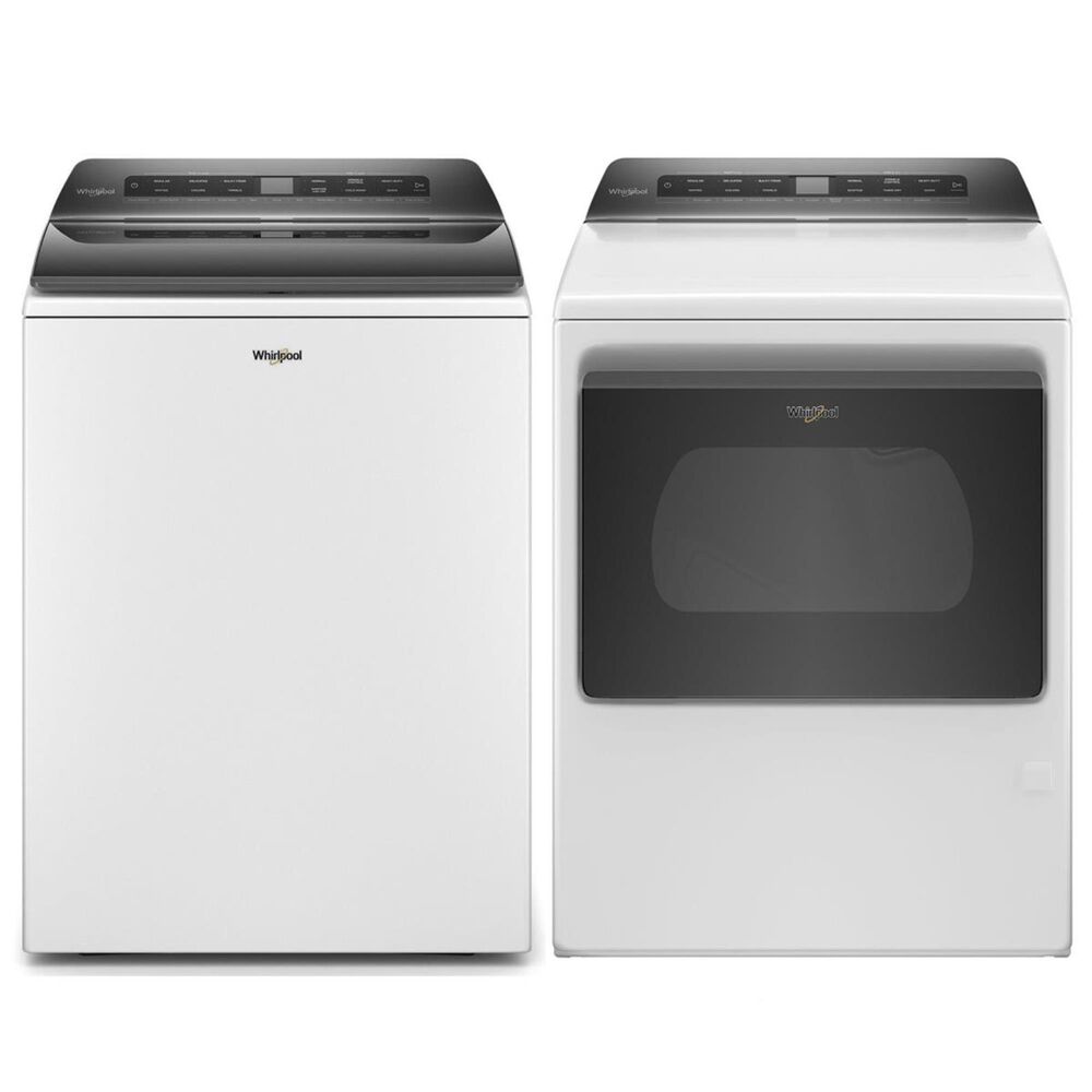 Whirlpool 4.8 Cu. Ft. Top Load Washer + 7.4 Cu. Ft. Front Load Electric Dryer in White, , large