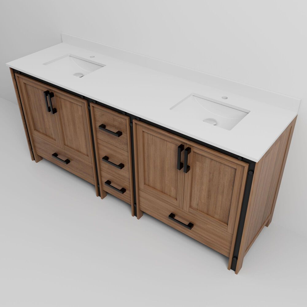 Lexora Home Ziva 80" Double Bathroom Vanity in Rustic Barnwood with 2 cm White Quartz Top and Rectangular Sinks, , large