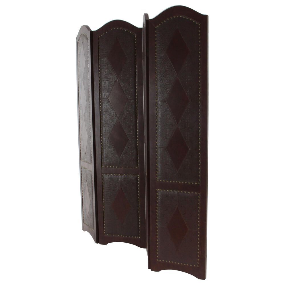 Maple and Jade Traditional Faux Leather Covering Room Divider Screen in Brown, , large