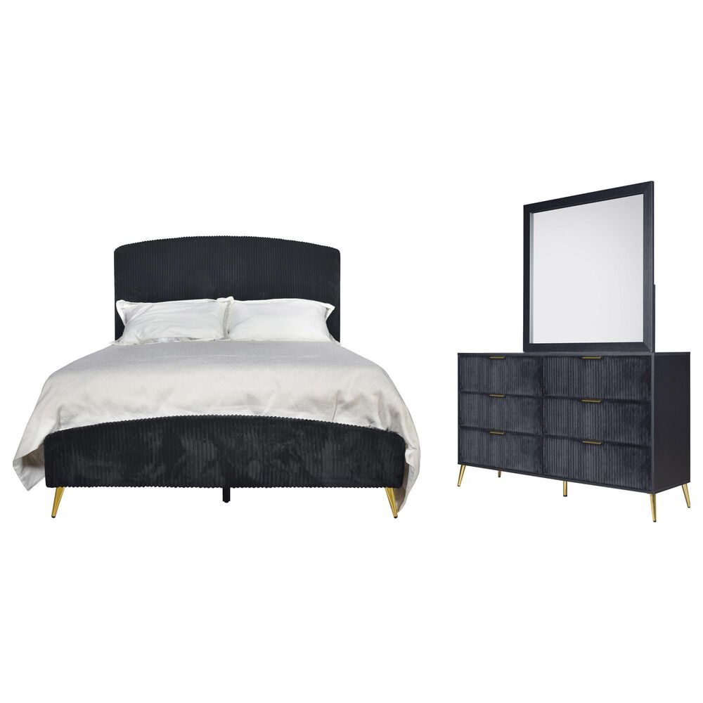 New Heritage Design Kailani 3Piece Queen Bedroom Set in Black and Gold