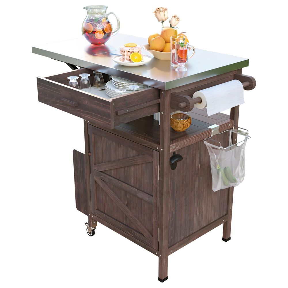 HOMLUX 40.5" Outdoor Kitchen Island with One Drawer in Brown and Stainless Steel, , large