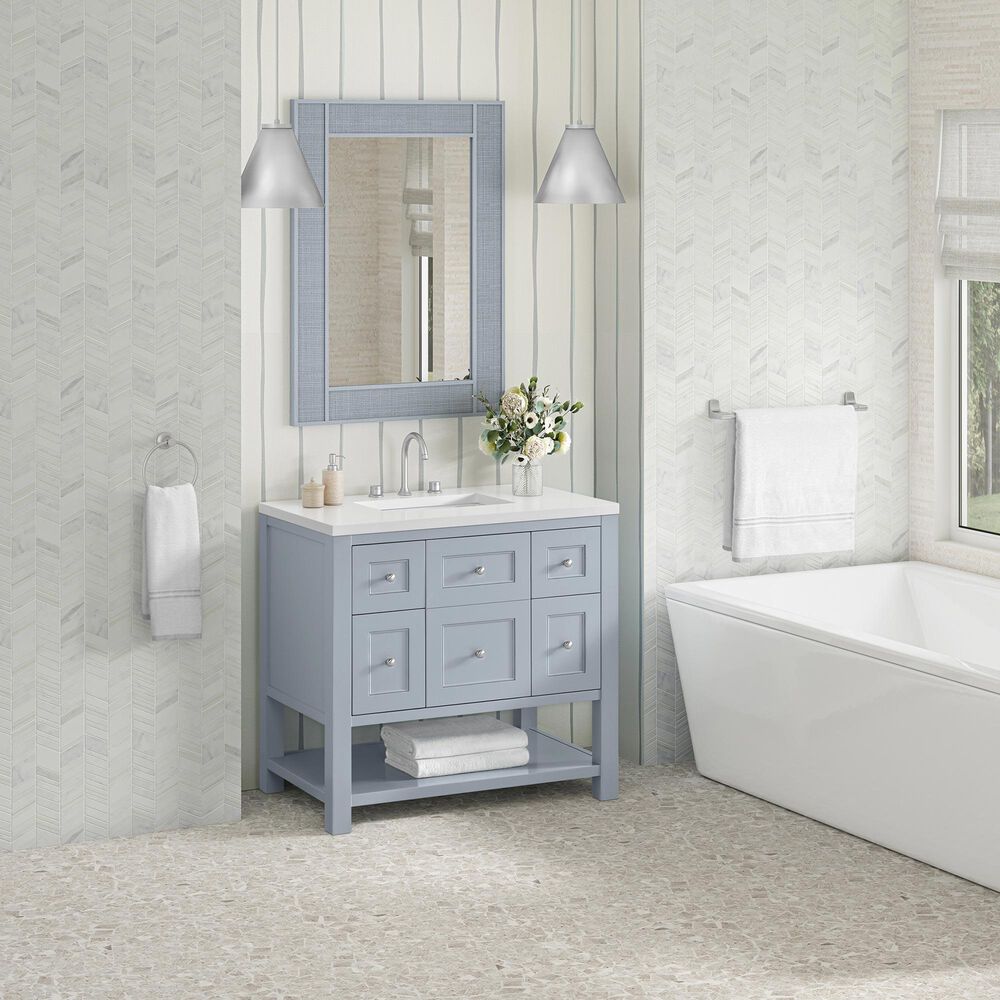 James Martin Vanities Breckenridge 36" Single Bathroom Vanity in Serenity Blue with 3 cm White Zeus Quartz Top and Rectangular Sink, , large