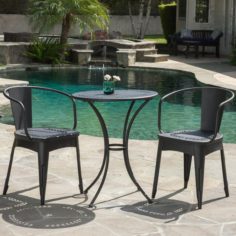 Hearth and Haven Lourdes 3-Piece Iron Bistro Set in Black, , large