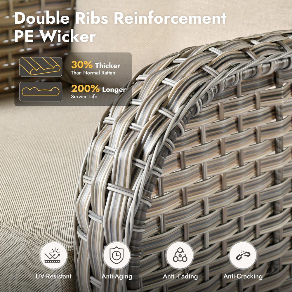 HOMLUX 3-Piece Patio Conversation Set with Side Table in Beige, , large