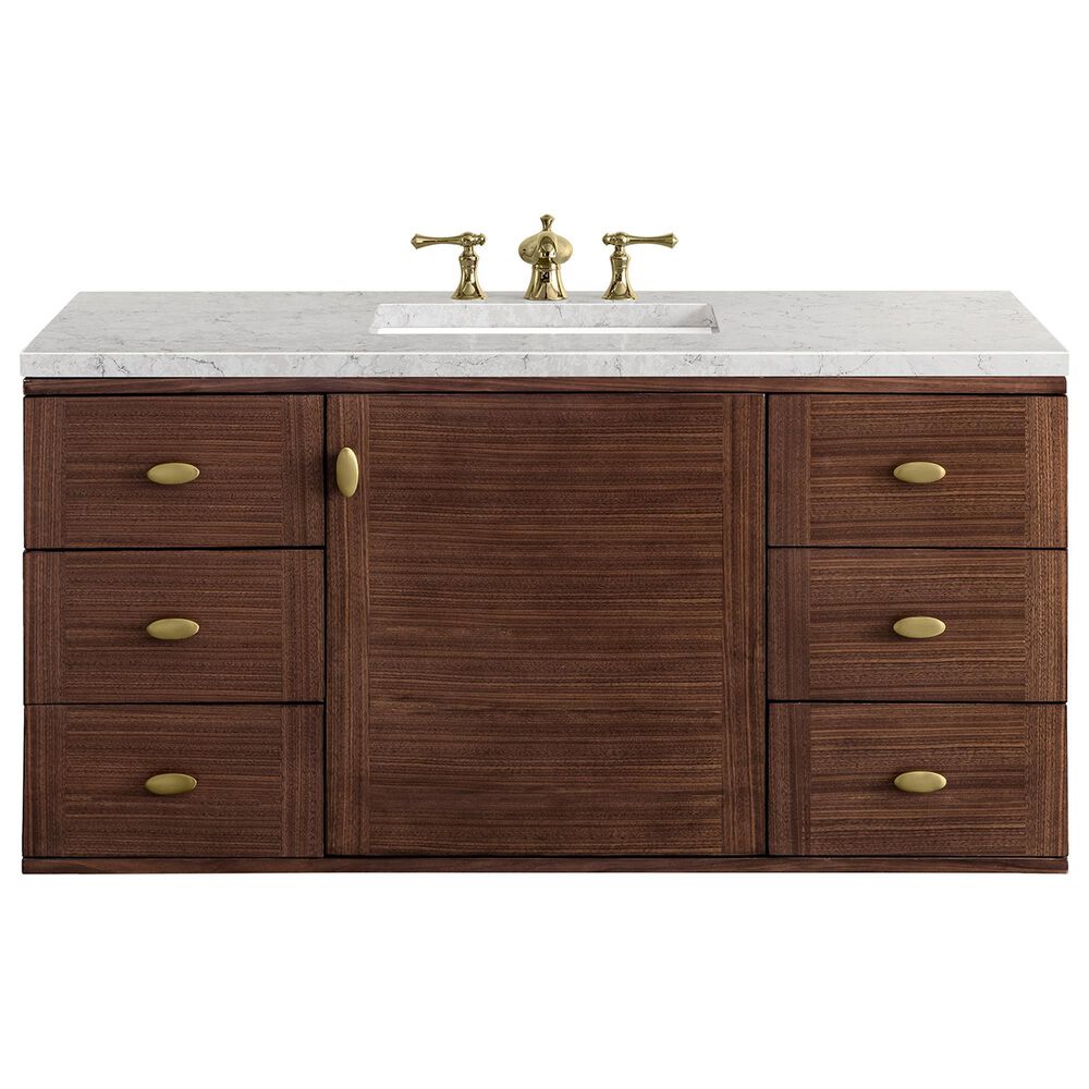 James Martin Vanities Amberly 48&quot; Single Bathroom Vanity in Walnut with 3 cm Eternal Jasmine Pearl Quartz Top and Rectangular Sink, , large