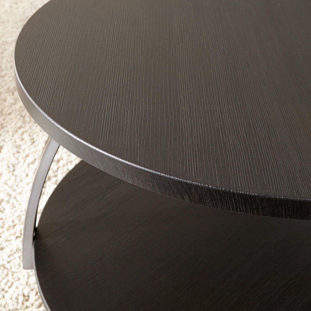 Steve Silver Furniture Coham Round Cocktail Table with Casters in Black Nickel and Espresso Brown, , large