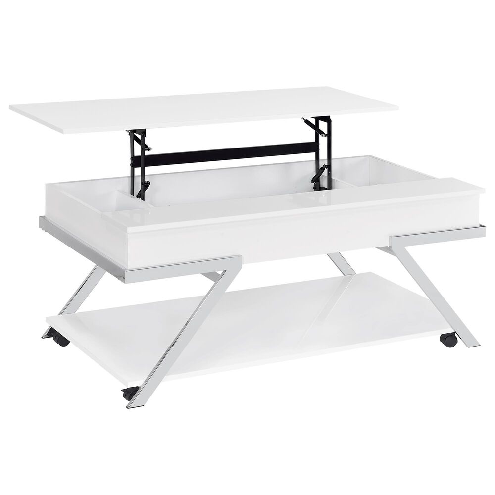 Steve Silver Furniture Zena Lift-Top Cocktail Table with Casters in White and Chrome, , large