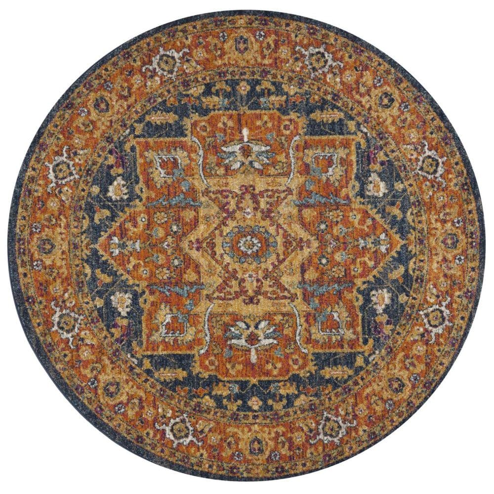 Safavieh Evoke EVK275C 5"1" Round Blue and Orange Area Rug, , large