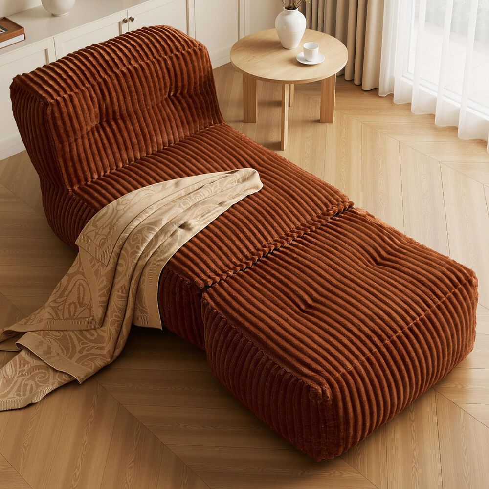 HOMLUX 2-Piece Bean Bag Chair and Ottoman in Brown, , large