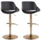 LumiSource Fabrico Swivel Adjustable Bar Stool with Black Faux Leather Upholstery and Rounded T Footrest in Gold (Set of 2), , large