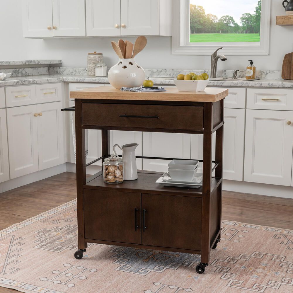 Linon Home Decor Lennix Kitchen Cart in Brown and Natural, , large