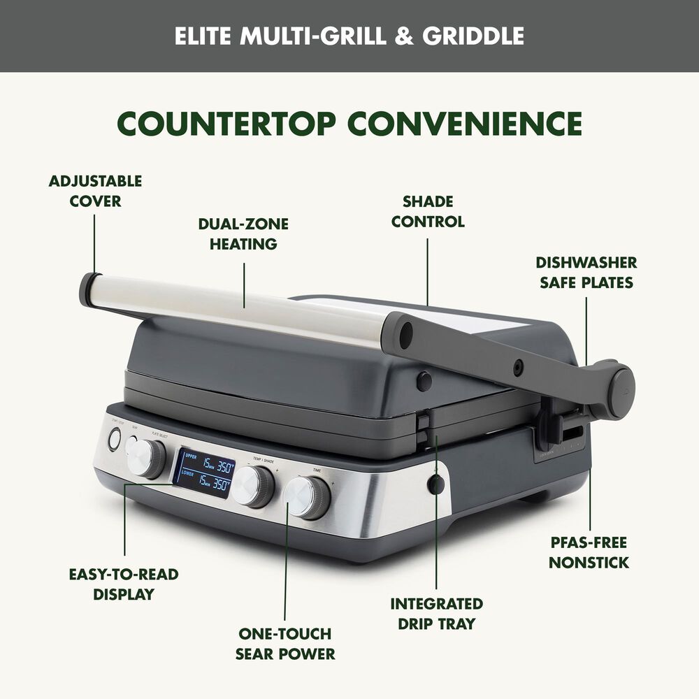 Green Pan Elite 14" Contact Grill and Griddle in Graphite, , large