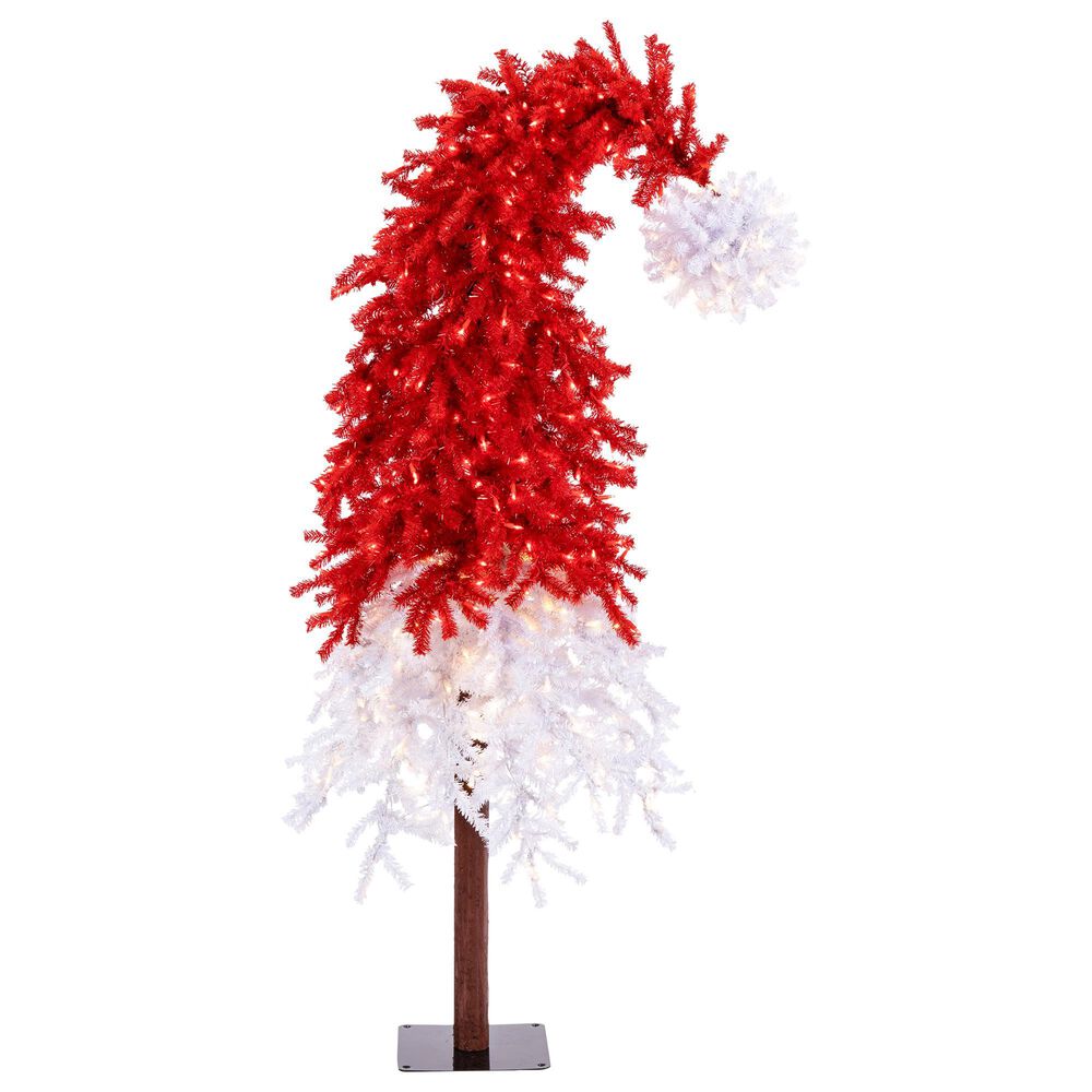 The Gerson Company 7" Pre-Lit Artificial Christmas Tree in Red and White, , large