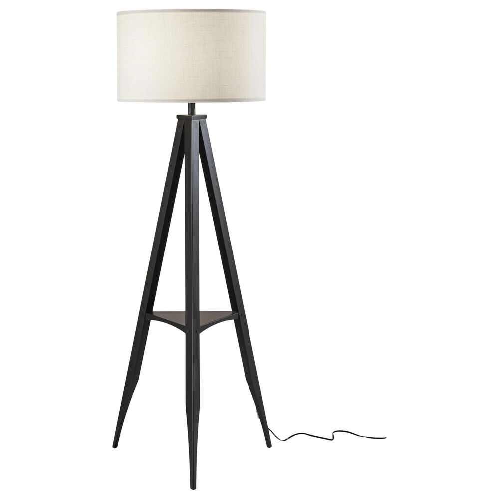 Adesso Warren Floor Lamp with Shelf in Black, , large