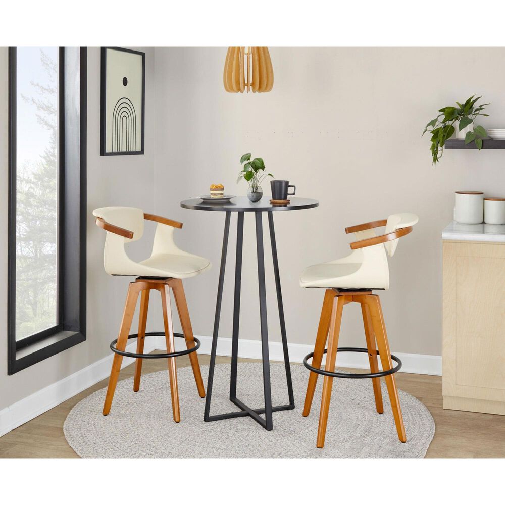 Lumisource Oracle Swivel Barstool with Cream Cushion in Walnut and Black, , large