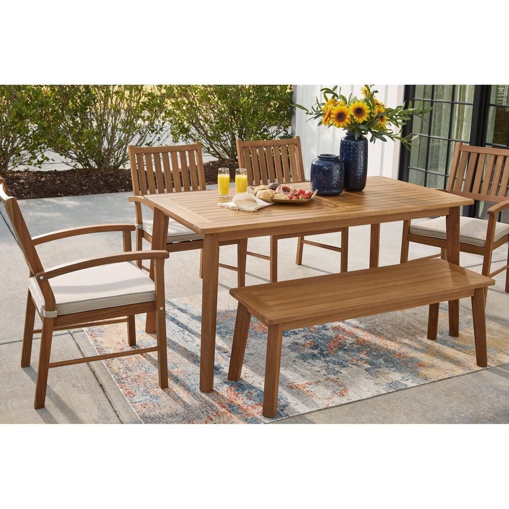 Ashley Janiyah Patio Dining Table in Light Brown, , large