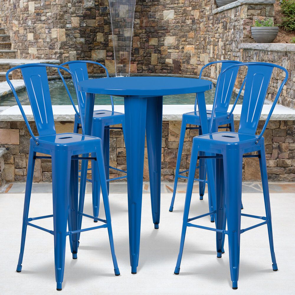 Flash Furniture 5-Piece Metal Bar Table Set in Blue, , large