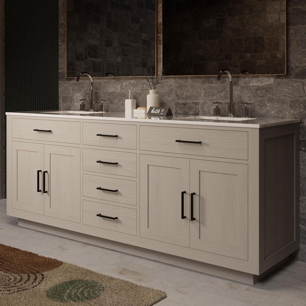 Lexora Home Abbey 80&quot; Double Bathroom Vanity in White Oak with 2 cm White Carrara Marble Top and Rectangular Sinks, , large