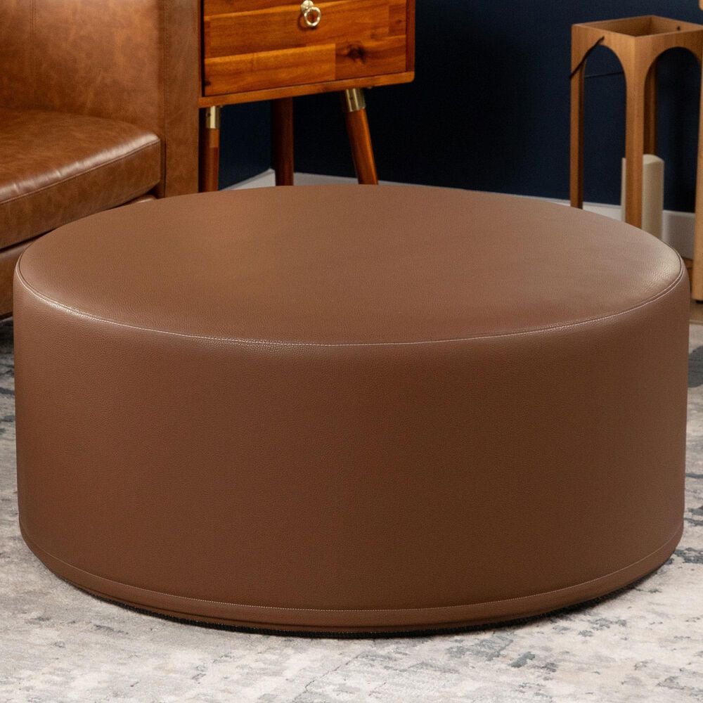 Jaxx Candler Faux Leather Ottoman in Walnut, , large