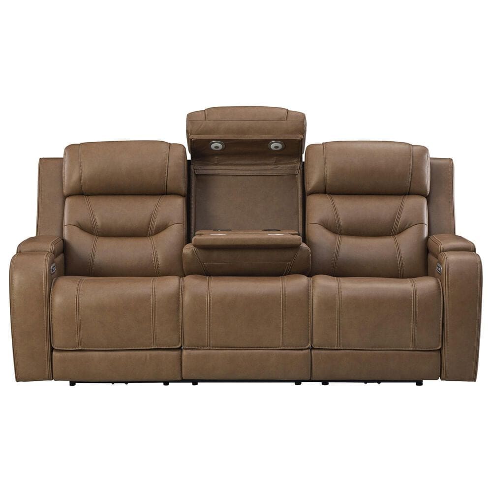 Ashley Knightington Power Reclining Sofa with Audio Seating in Caramel, , large