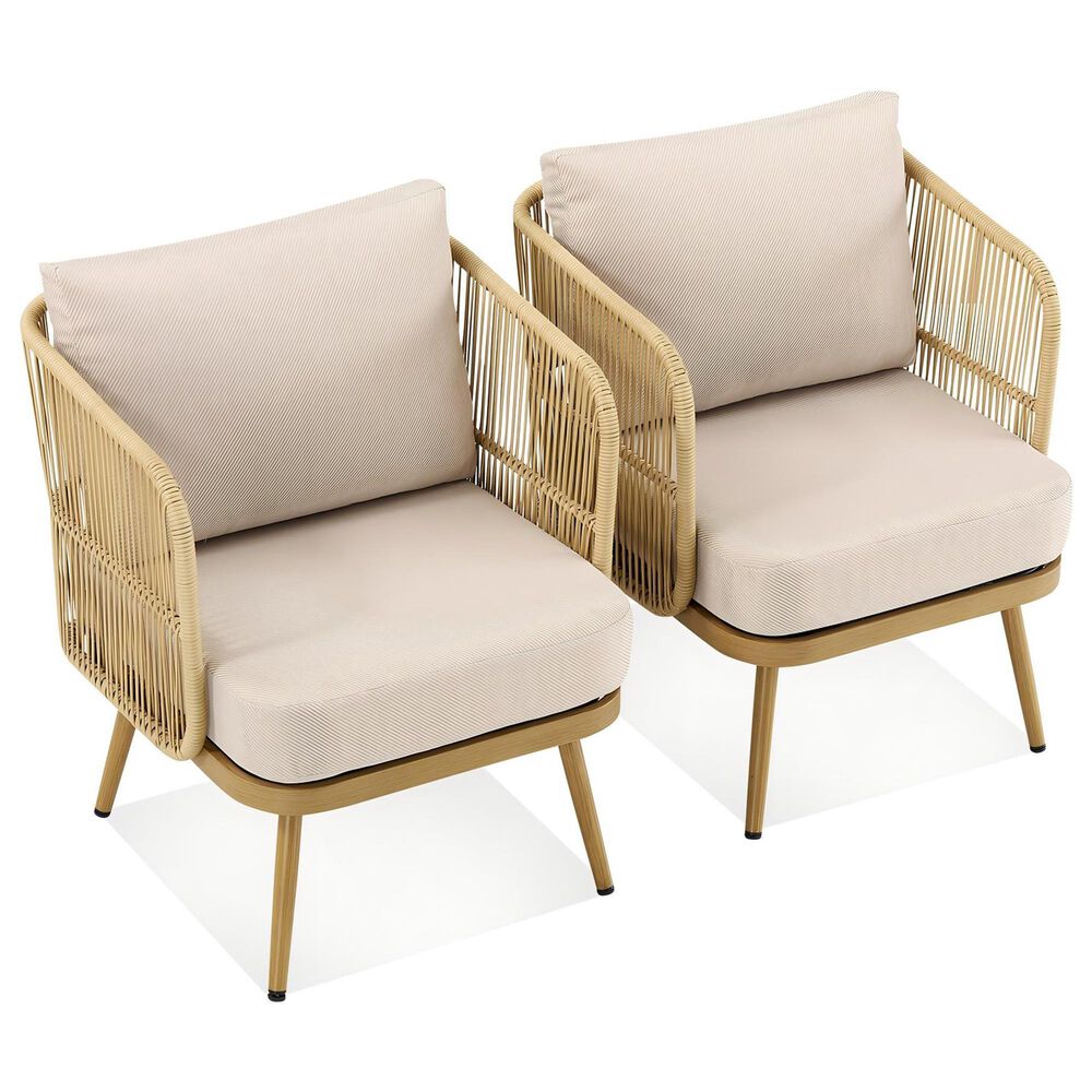 Sunwell Garden Patio Stationary Chair with Natural Frame and Rope in Beige (Set of 2), , large